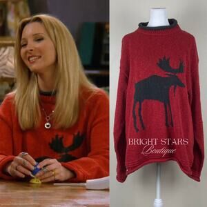 Extremely Rare Red Black Moose Reindeer Sweater ASO Phoebe Buffay Friends